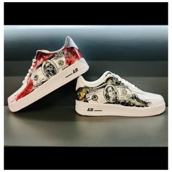 custom sneakers air force 1 men white black luxury shoes handpainted Dollar personalized gift design wearable art AF1