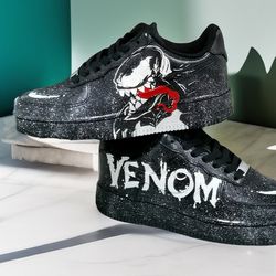 custom sneakers AF1 unisex fashion black luxury inspire casual shoes handpainted personalized gifts Venom wearable art
