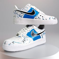 custom sneakers AF1 luxury casual shoes handpainted sneakerhead sexy white blue personalized gift design wearable art