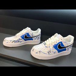 custom sneakers air force luxury unisex inspire shoes handpainted sneakerhead white blue personalized gifts wearable art