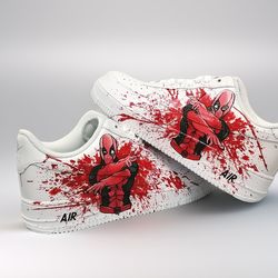 unisex custom shoes air force 1 white sneakers Deadpool design art casual shoe personalized gifts customization AF1