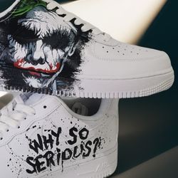 custom buty shoes white black fashion sneakers air force handpainted Joker personalized gift customization wearable art