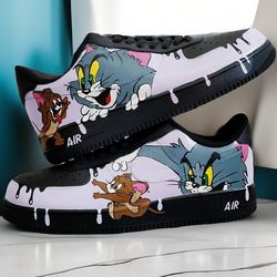 men custom shoes air force 1 Tom and Jerry art customized luxury white black casual sneakers shoes personalized gift