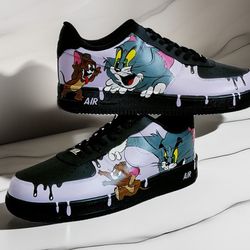 unisex custom shoes  Tom and Jerry art customized luxury sexy white black sneakers shoes personalized gift