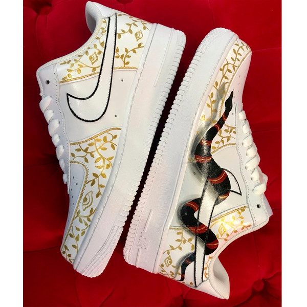 Men custom inspire shoes nike air force 1 snake luxury white gold sneakers personalized gift  10.jpg