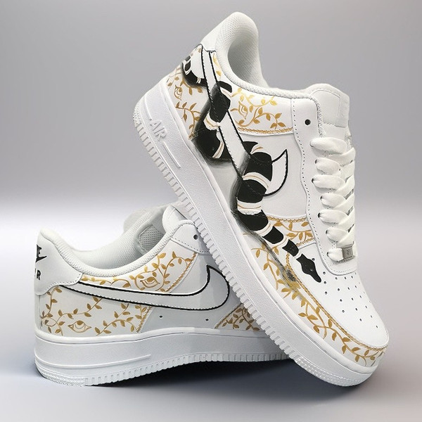 Men custom inspire shoes nike air force 1 snake luxury white gold sneakers personalized gift  2.jpg