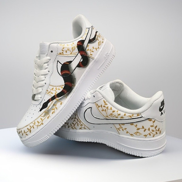 Men custom inspire shoes nike air force 1 snake luxury white gold sneakers personalized gift  5.jpg