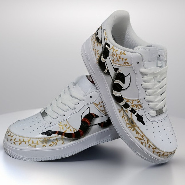 Men custom inspire shoes nike air force 1 snake luxury white gold sneakers personalized gift  7.jpg