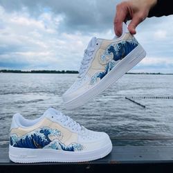 custom shoes luxury unisex buty sneakers handpainted Wave sexy white fashion shoes personalized gift wearable art