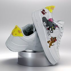 Tom and Jerry custom shoes air force luxury, unisex casual sneakers, white, black, shoes, personalized gift, designer a