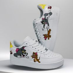 custom shoes luxury buty customized unisex sneakers Tom and Jerry art pattern white black sneakers personalized gift