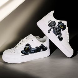 kaws custom shoes air force 1, luxury gift, white, black, leather casual sneakers, personalized gifts handpainted AF1
