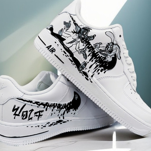 man custom shoes nike air force 1 white black casual sneakers wolf customization BBC 1 AF1  1.jpg