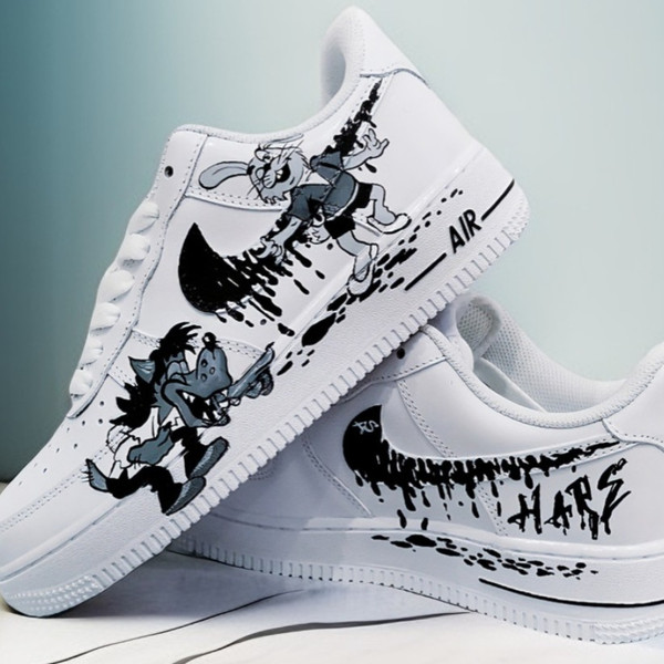 man custom shoes nike air force 1 white black casual sneakers wolf customization BBC 1 AF1  2.jpg