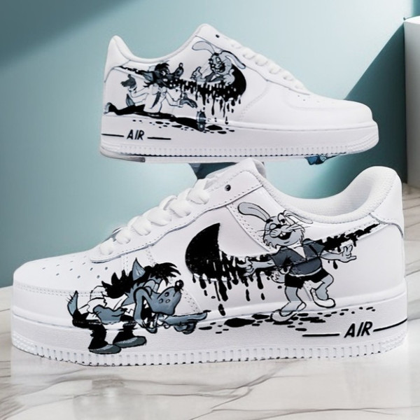 man custom shoes nike air force 1 white black casual sneakers wolf customization BBC 1 AF1  3.jpg