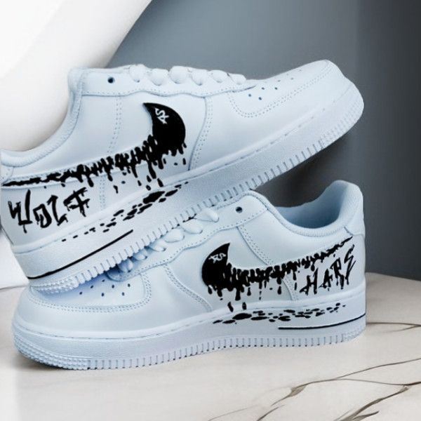 man custom shoes nike air force 1 white black casual sneakers wolf customization BBC 1 AF1  5.png