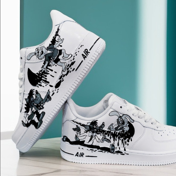 man custom shoes nike air force 1 white black casual sneakers wolf customization BBC 1 AF1  7.png