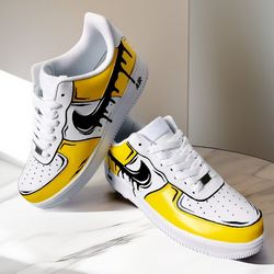 custom unisex shoes air force 1 white black yellow casual shoe customization fashion sneakers personalized gifts BBC1