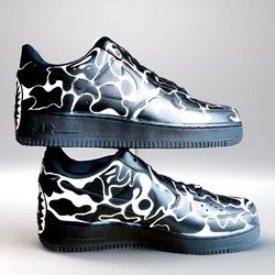 man custom shoes air force 1 sexy, gift, white, black designer art customization buty sneakers personalized gift, BBC 1