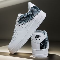 custom shoes air force 1, wings, luxury, sexy, gift, white black, sneakers, customization casual shoes, personalized art