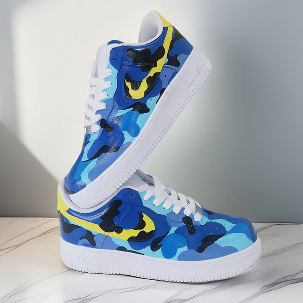 men- custom- shoes- nike- air- force- sneakers- white- black-blue art  4.jpg
