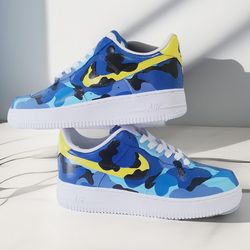 custom unisex shoes air force 1, luxury, sexy, gift, white, blue, yellow, sneakers, personalized gifts, designer art AF1