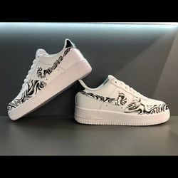 custom unisex shoes air force, luxury white sexy sneakers pattern, customization personalized gifts white and black AF1