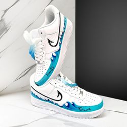 sea custom unisex shoes air force, luxury, white, black, Blue, customization sneakers, personalized gift, designer art