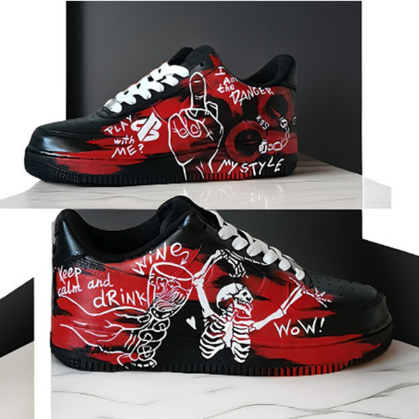 man- custom- shoes- nike- air- force- sneakers- white- black-red- art .png