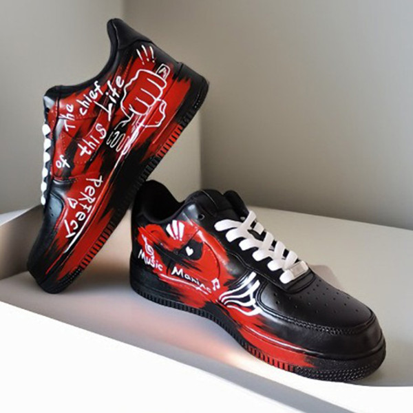 man- custom- shoes- nike- air- force- sneakers- white- black-red- art  1.jpg