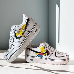 man custom shoes air force 1, luxury, sexy, white, black, sneakers, customization shoes, personalized gift, Simpsons art