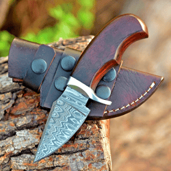 custom handmade Damascus steel hunting skinner knife wood handle gift for him groomsmen gift wedding anniversary gift
