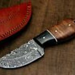 custom handmade Damascus steel hunting skinner knife wood handle gift for him groomsmen gift wedding anniversary