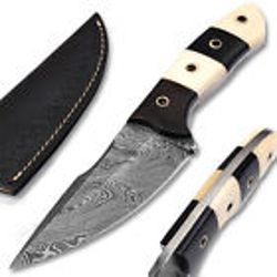 custom handmade Damascus steel hunting skinner knife camel bone handle gift for him groomsmen gift wedding anniversary
