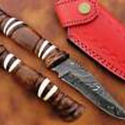 custom handmade Damascus steel hunting skinner knife bone & wood handle gift for him groomsmen gift wedding anniversary