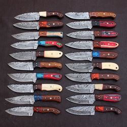 Lot of 20 custom handmade Damascus steel hunting skinner knife wood handle gift for him groomsmen gift wedding anniversa