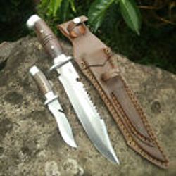 custom handmade D2 steel bowie survival knife plus small wood handle gift for him groomsmen gift wedding anniversary gif