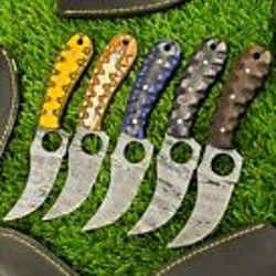 Lot of 5 custom handmade Damascus steel skinner hunting  knife wood handle gift for him groomsmen gift wedding anniversa