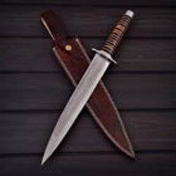 custom handmade Damascus steel dagger hunting knife walnut & pakka wood handle gift for him groomsmen gift wedding anniv