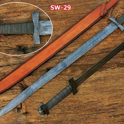 custom handmade Damascus steel viking medieval swords leather handle gift for him groomsmen gift wedding anniversary gif