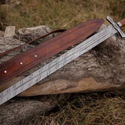 custom handmade Damascus steel hunting viking sword rosewood handle gift for him groomsmen gift wedding anniversary gift