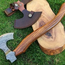 custom handmade damascus steel vintage style camping axe rosewood handle gift for him groomsmen gift wedding anniversary