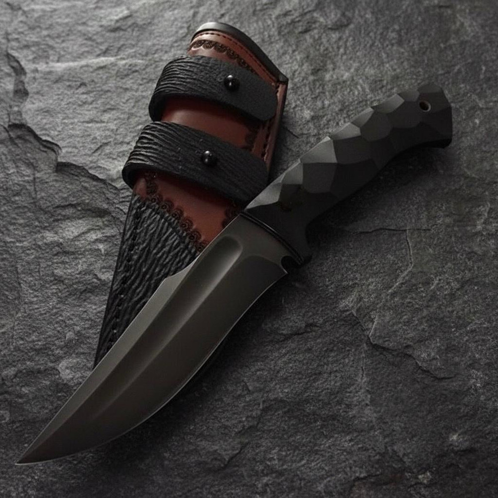 SCK09 CUSTOM HAND MADE 3V STEEL HUNTING KNIFE WITH G10 HANDLE WITH PURE LEATHER SHEATH 0