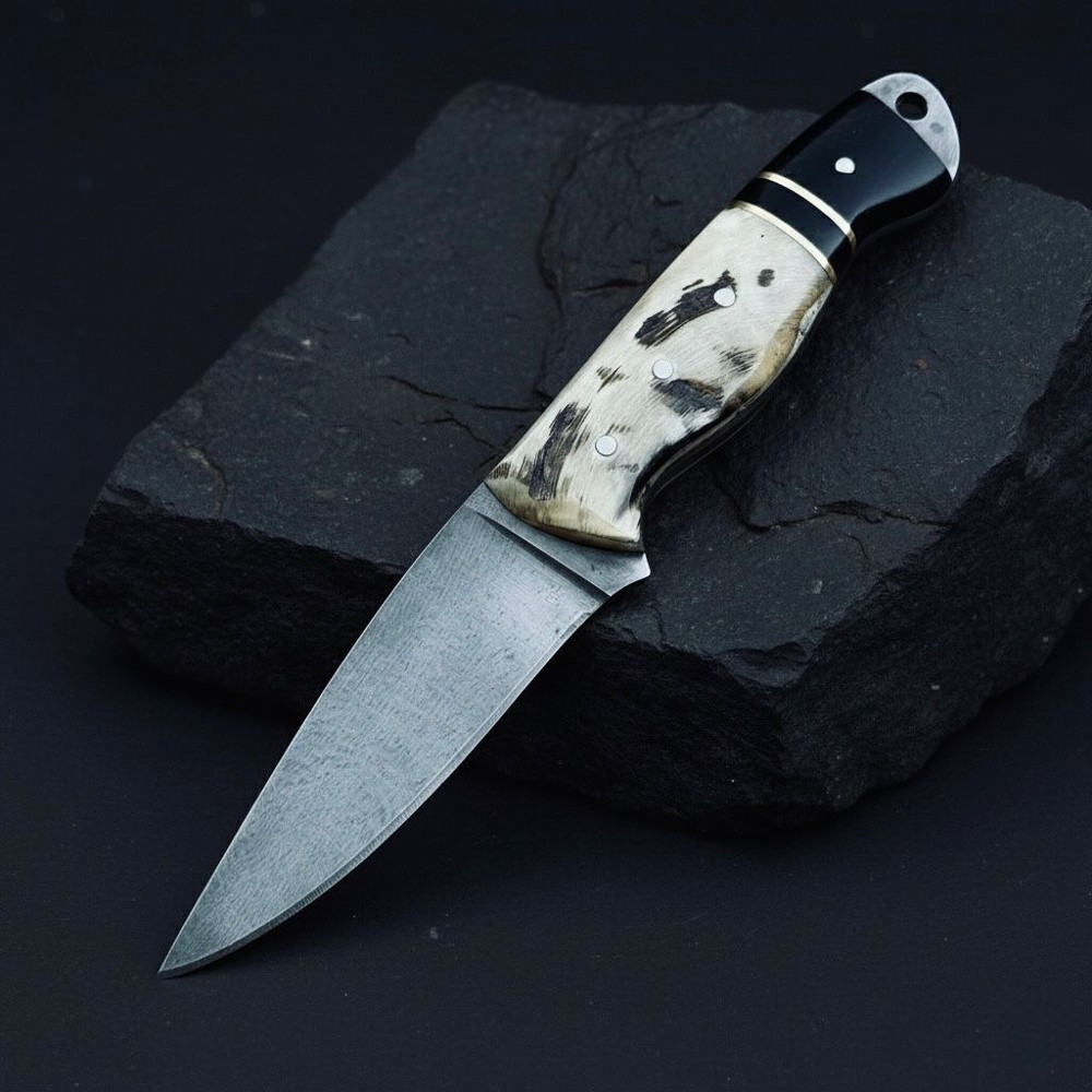 SCK17 CUSTOM HAND MADE 3V STEEL SKINNER KNIFE WITH RAM HORN HANDLE WITH PURE LEATHER SHEATH 0