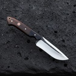 sck-20 custom hand made 3v steel skinner knife with rose wood handle with pure leather sheath