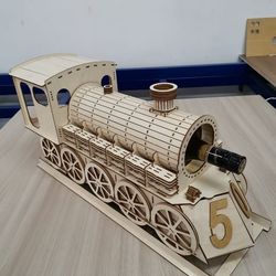 layout for laser cutting a steam locomotive for a bottle of champagne 3 mm cdr dxf cnc models laser drawing sketch