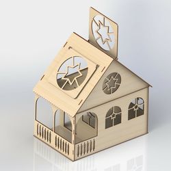 layout for laser cutting a dollhouse with a hinged roof cdr dxf cnc models laser drawing sketch