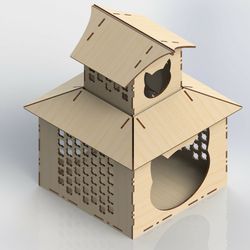 layout for laser a japanese-style cat house under 6 mm cdr dxf cnc models laser drawing sketch