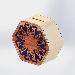 layout for laser a 3 mm hexagonal piggy bank box cdr dxf cnc models laser drawing sketch