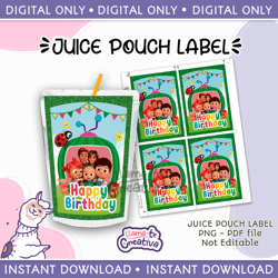 Cocomelon juice pouch bag label, Capri sun, Instant Download, not editable